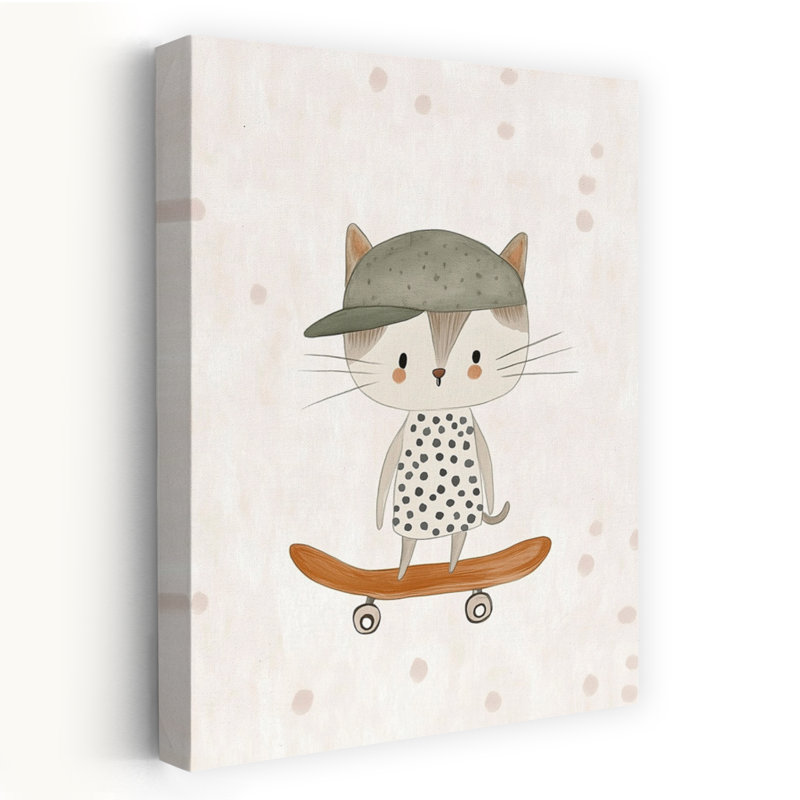 «Cool Cat Skater Playful Whimsical Contemporary», reproduction d'art murale, H 24 po x l 16 po