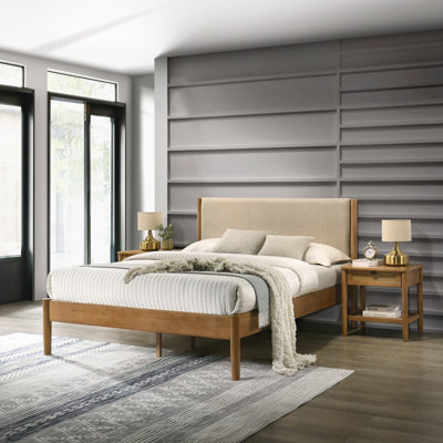 Ensemble de chambre à coucher avec lit plateforme en bois d'hévéa 3 pièces Vichy