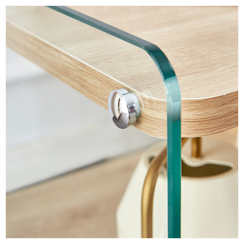 Table d'appoint moderne à trois niveaux en verre et bois - Table de chevet contemporaine avec rangement ouvert