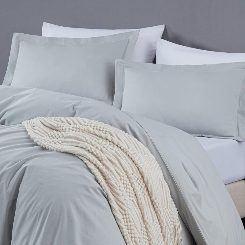 Cotton Twill Solid Duvet Cover, Silver Gray, King Duvet Cover + 2 King Shams