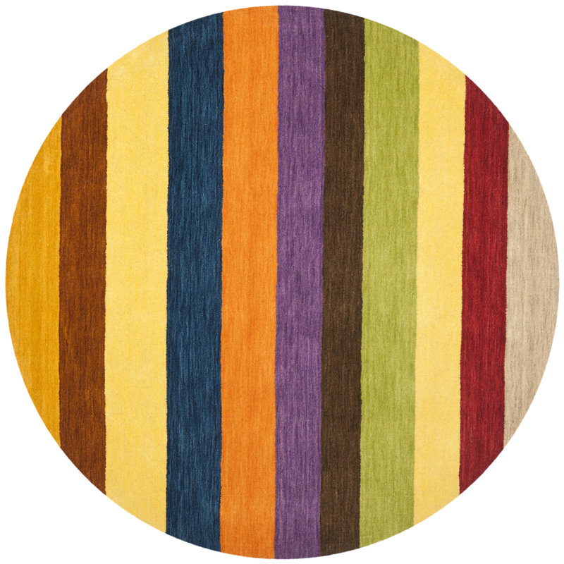 Hossain Hand Loomed Wool Striped Rug, Round 6'