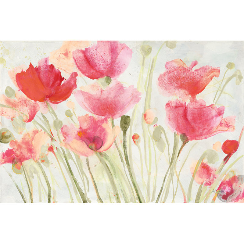 Blush Poppies par Albena Hristova - peinture, H 12 po x l 18 po, Non, Cadre simple blanc