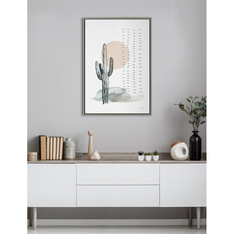 «Desert Cactus» par déclaration sur toile encadrée, Toile avec cadre gris