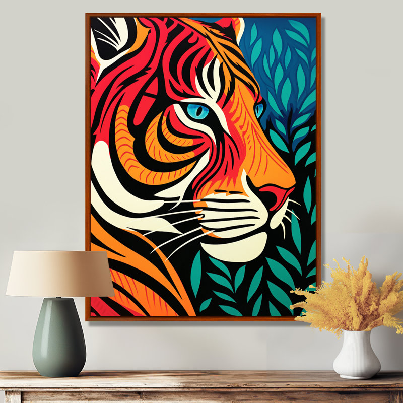 Portrait de tigre dans les bois, rétro - reproduction d'art mural tigre, Toile avec cadre flottant brun