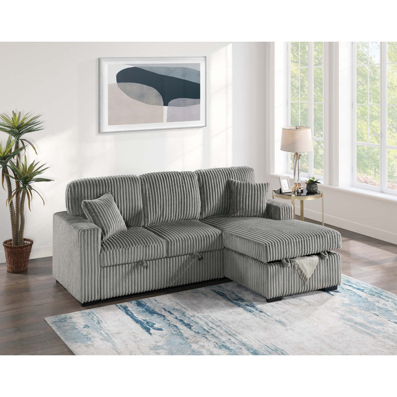 Vroni 2-Piece Convertible Sectional, Smoke Wide-Welt Corduroy
