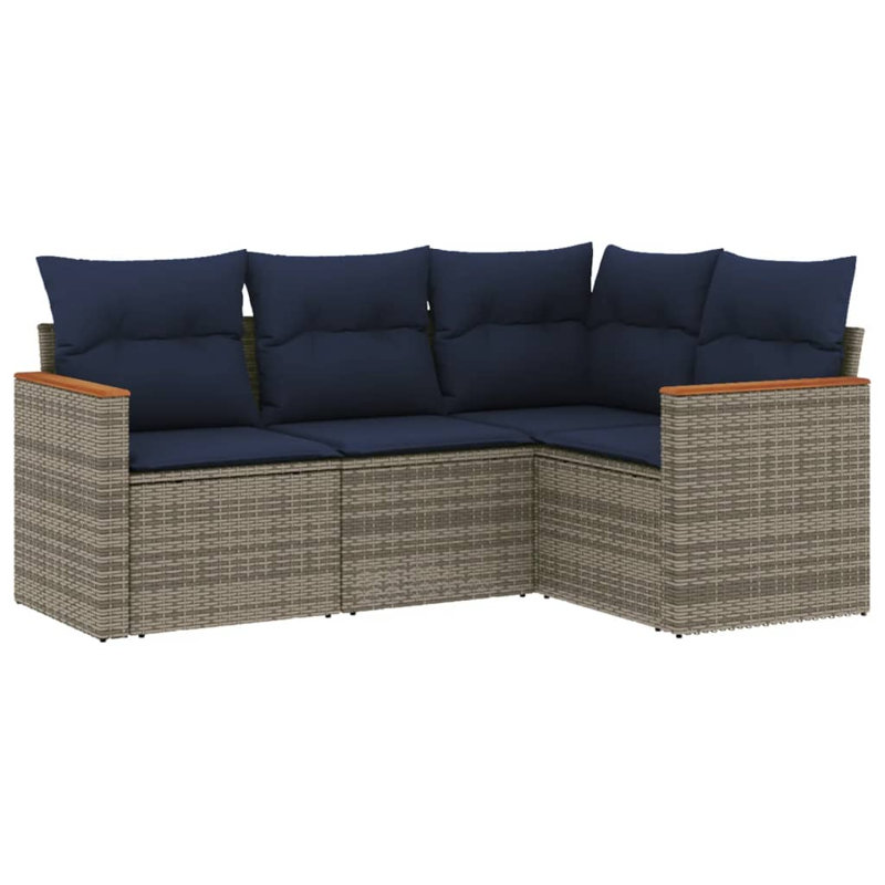 Ensemble de canapé de patio avec coussins 4 pièces Ebern Designs, Gris, Marine