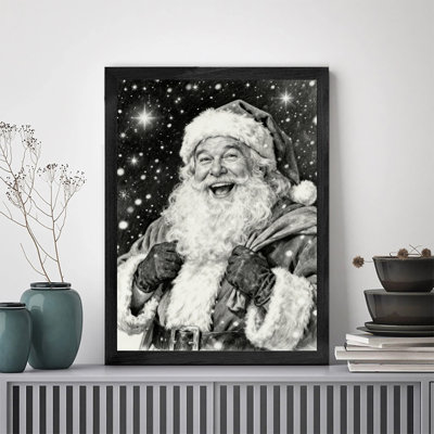 «Black Merry Santa Claus in Winter», encadré noir, impressions de style rétro
