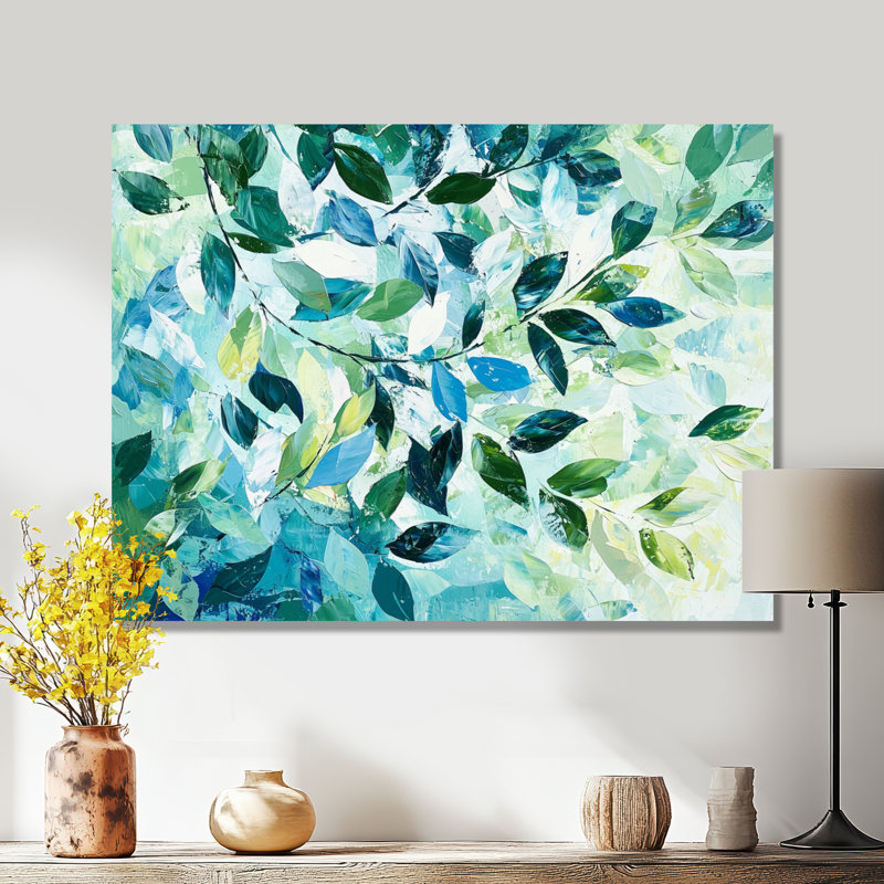 Été vert Branches dans le vent II - feuilles, art mural en métal, impression traditionnelle sur métal, H 24 po x l 32 po