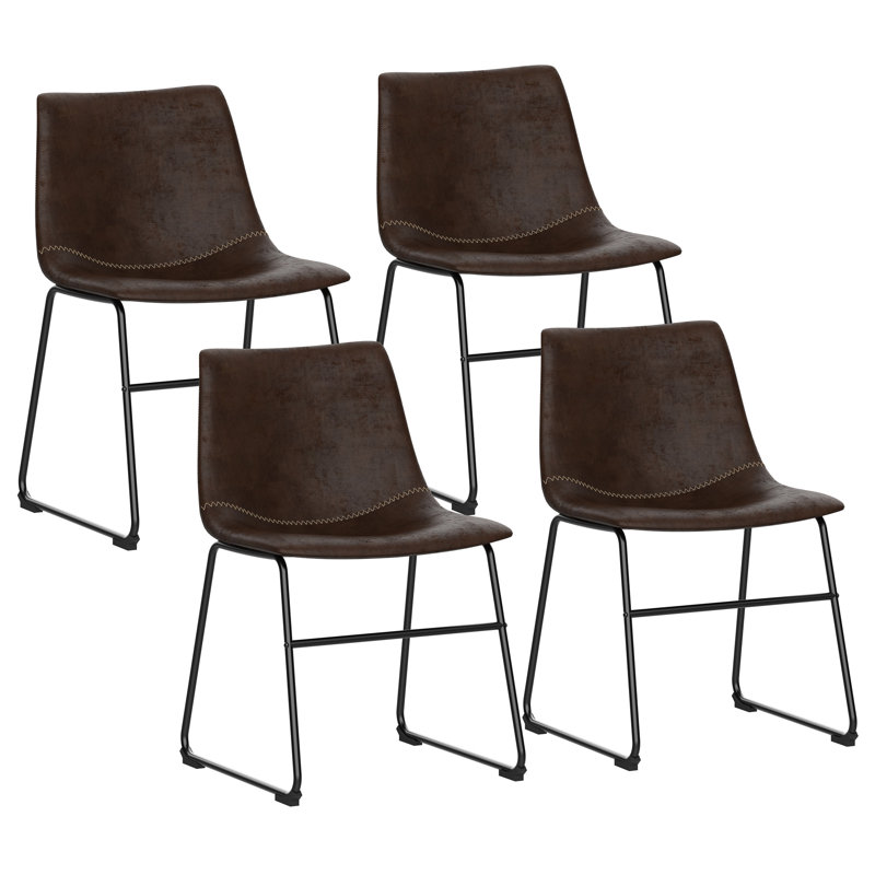 Faux Leather Upholstered Metal Side Chair, Dark Brown