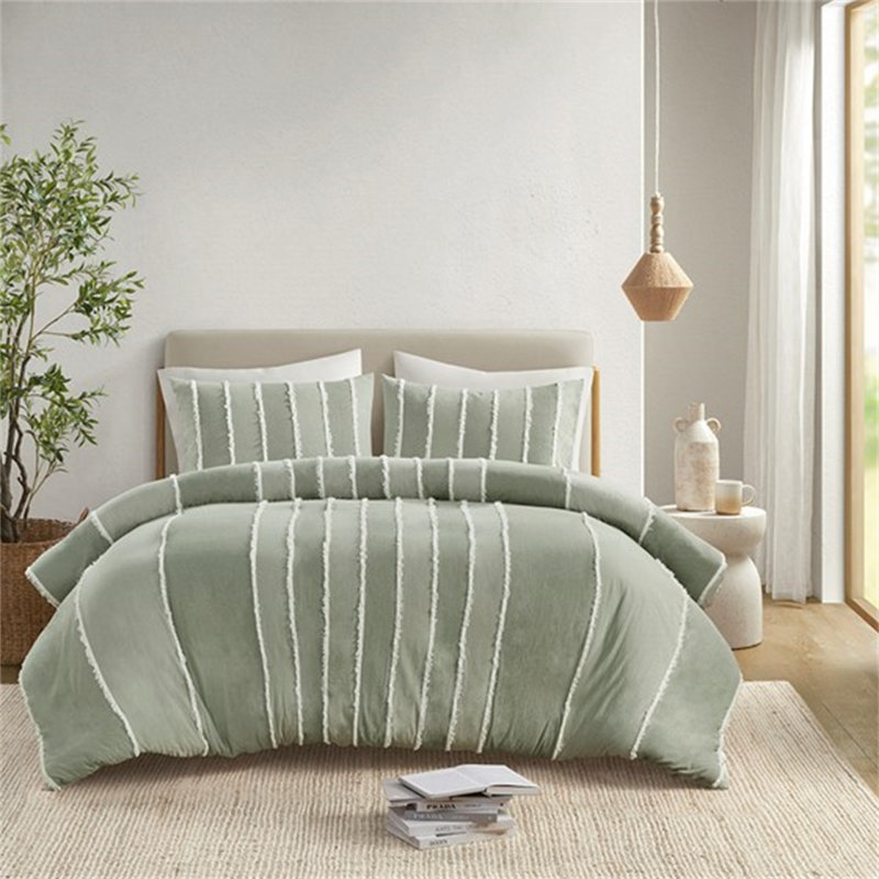 Ensemble de housse de couette en coton 3 pièces, Vert, Housse de couette double / grand + 2 taies décora
