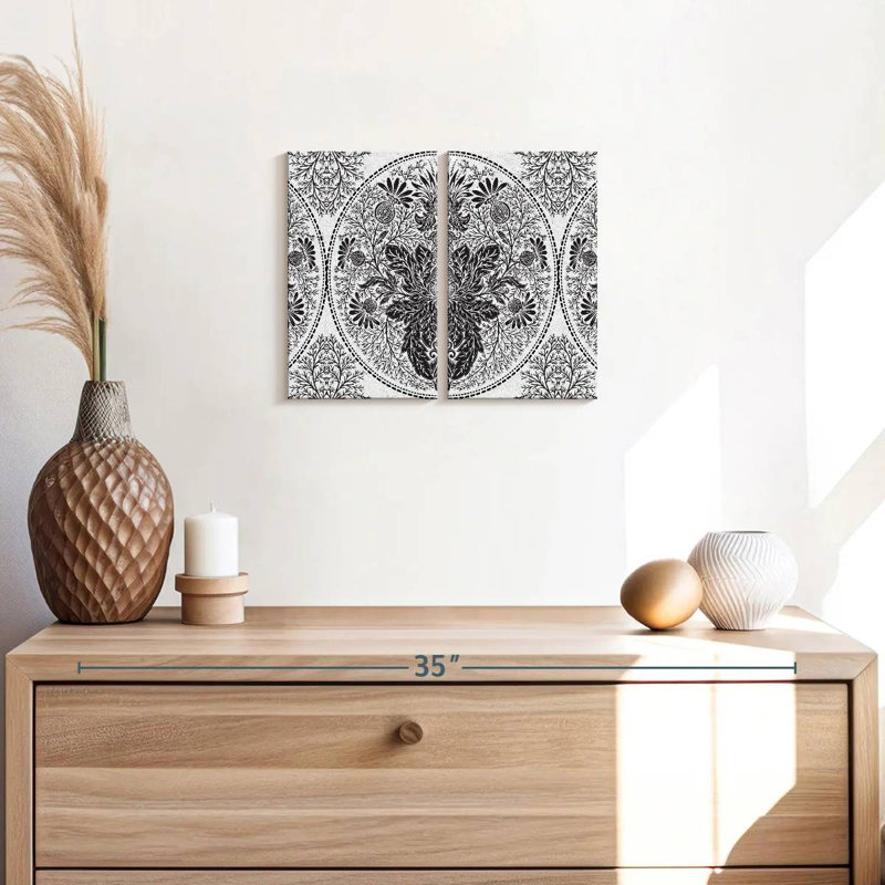 " Black Damask Multi Piece Canvas Print " 2 Piece Art Set, 12" H x 17" W x 1" D
