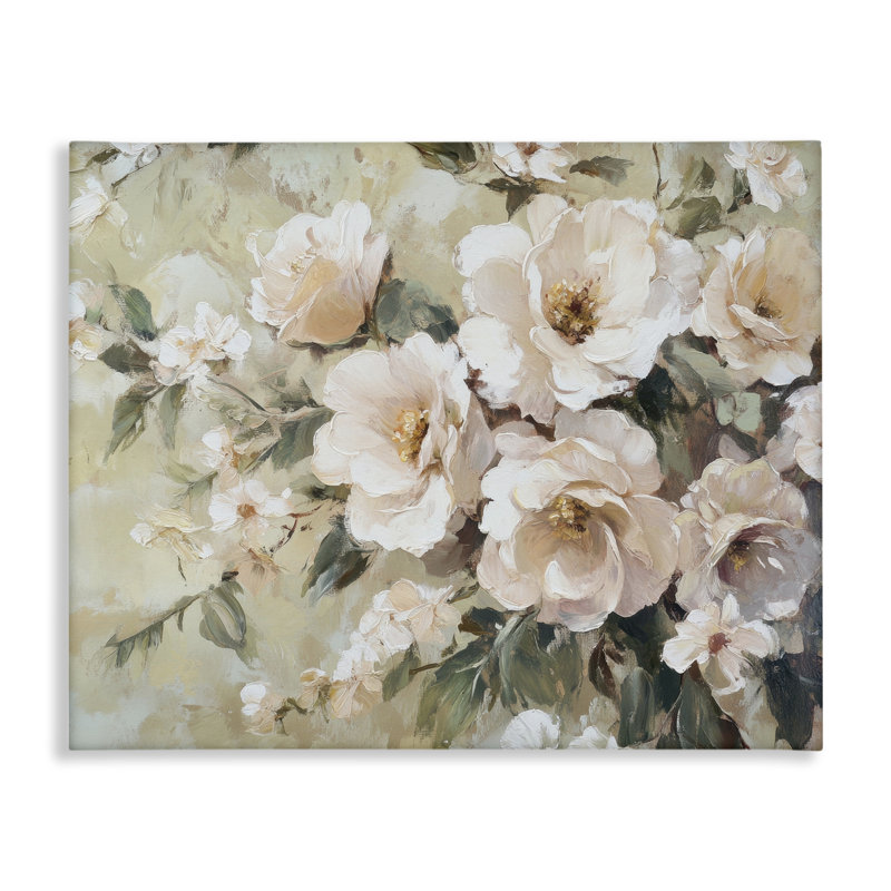  «Cream Dynamic Florals», art mural sur toile par Petal Prints Design, H 30 po x l 40 po