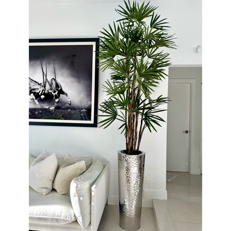 Lady Faux Palm Tree in Metal Planter
