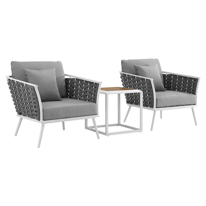 Modway Stance 3 Piece Outdoor Patio Aluminum Sectional Sofa Set, Gray, White