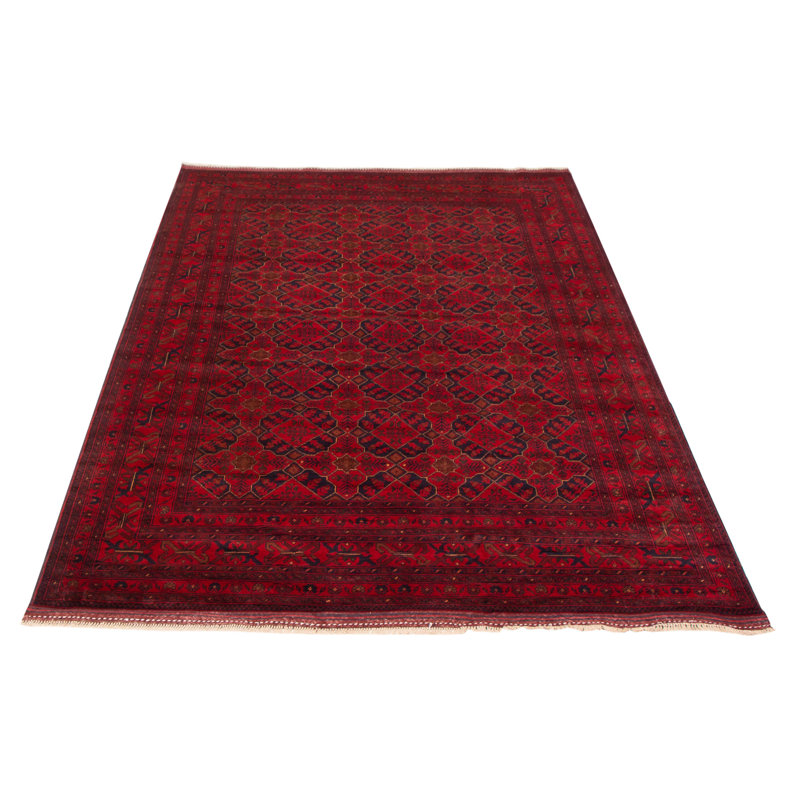 Tapis noir / rouge noué à la main de conception unique 6 pi 8 po x 10 pi Amira-Jess