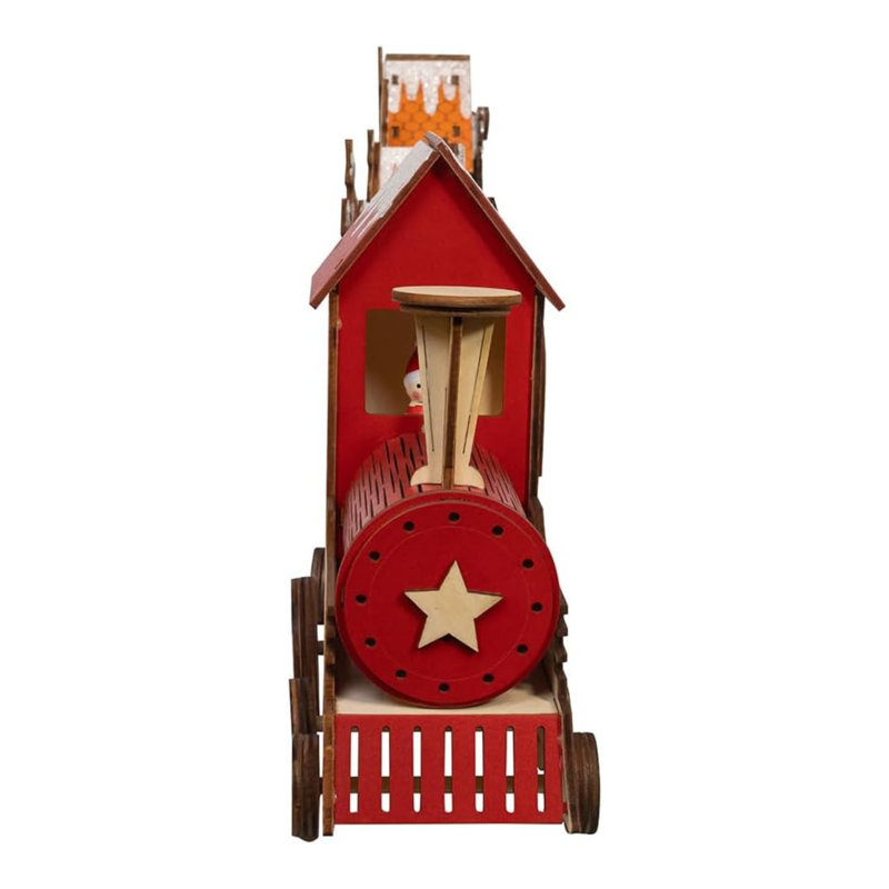 Train DEL à piles Kurt Adler avec scène du Père Noël et de la maison, 56 cm