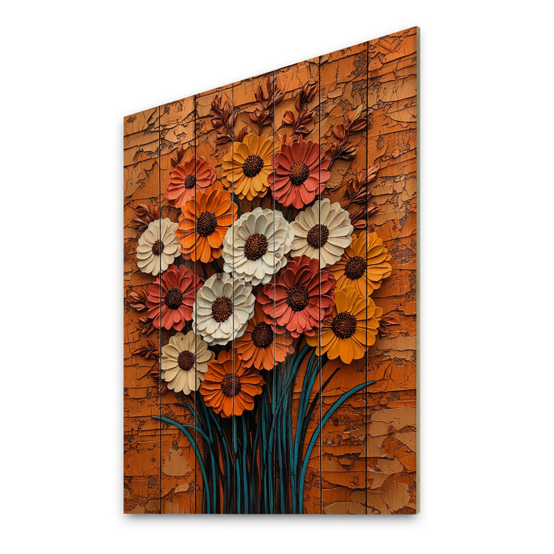 Automne fleurs de renoncule campagne - décoration murale en bois de renoncule - sur bois de pin naturel, H 20 po x l 10 po