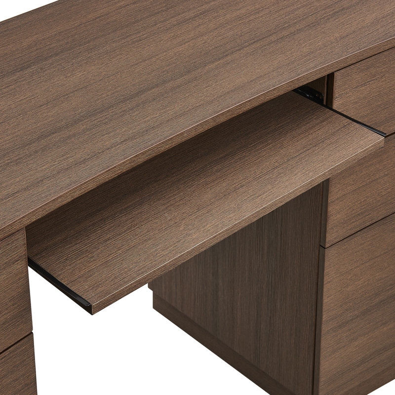Mirae 55" 6-Drawer Curved Office Desk, Brown Oak