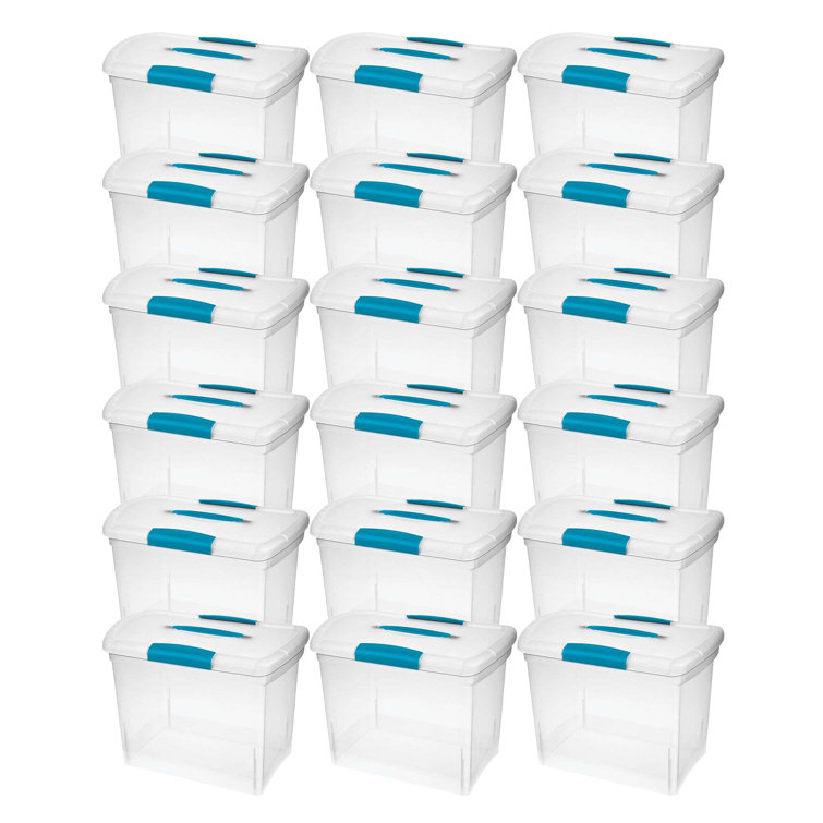 Sterilite Large Nesting ShowOffs, Stackable Small Storage Bin with Latching  Lid and Handle, Plastic Container to Organize Office Files, Clear, 12-Pack  