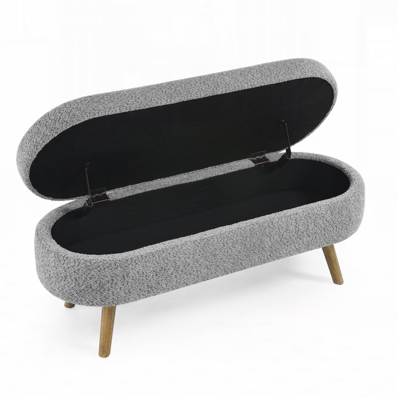 Faringdon Oval Storage Ottoman with Rubber Wood Legs, Gray