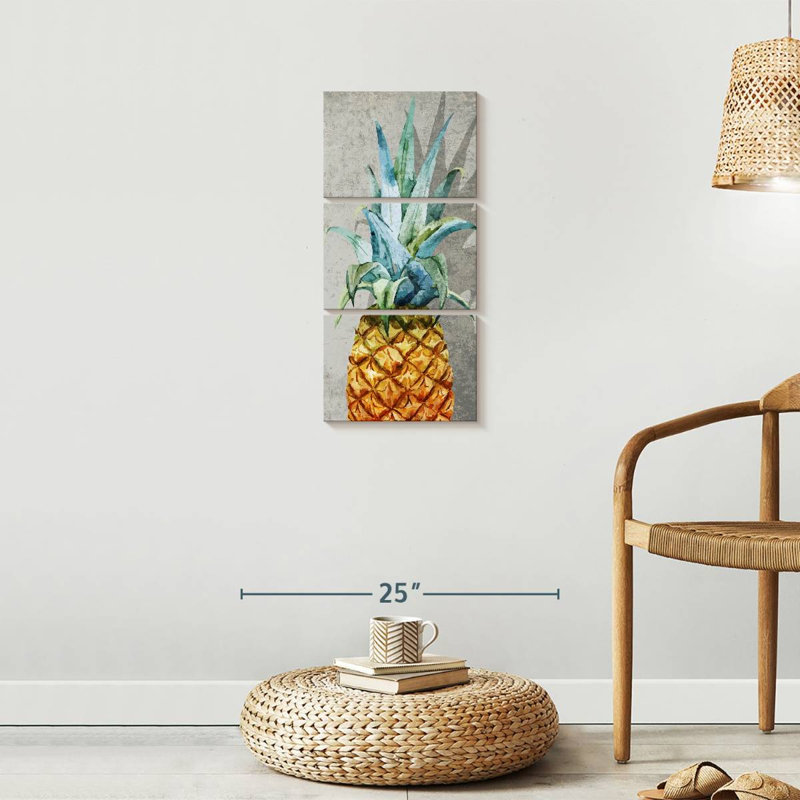Ensemble d'ananas sur toile 3 pièces, H 27 po x l 12 po x P 1 po