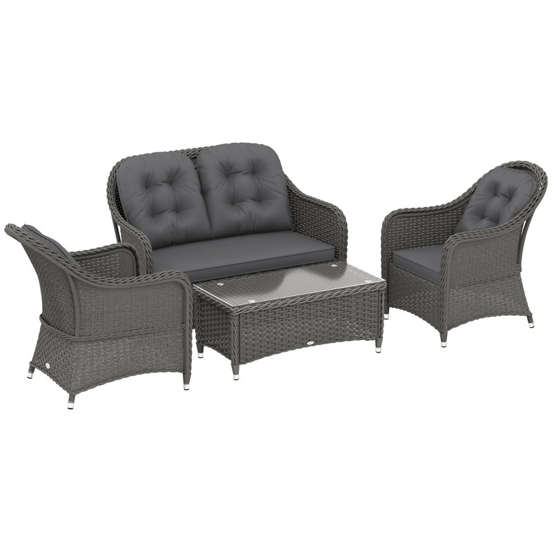Wicker 4 - Person Garden Lounge Set, Grey, Light Grey