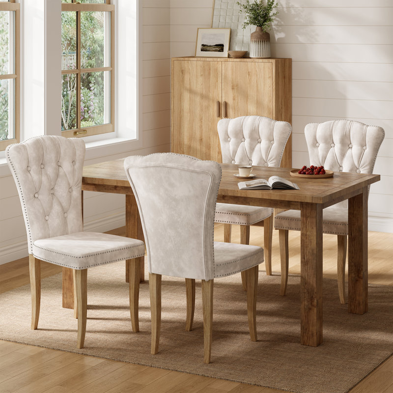 47 cm H Tufted Velvet Side Chair, 4, Beige