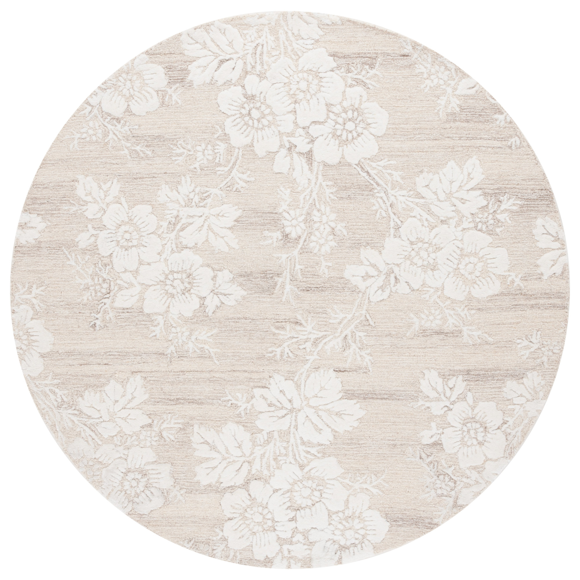 Phillie Hand Tufted Wool, Viscose Floral Rug, Round 6'