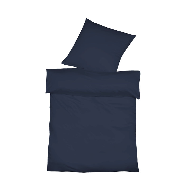 Halbleinen Provence Cotton Blend, Linen Solid Colour Duvet Cover Set with Pillow Shams, Navy