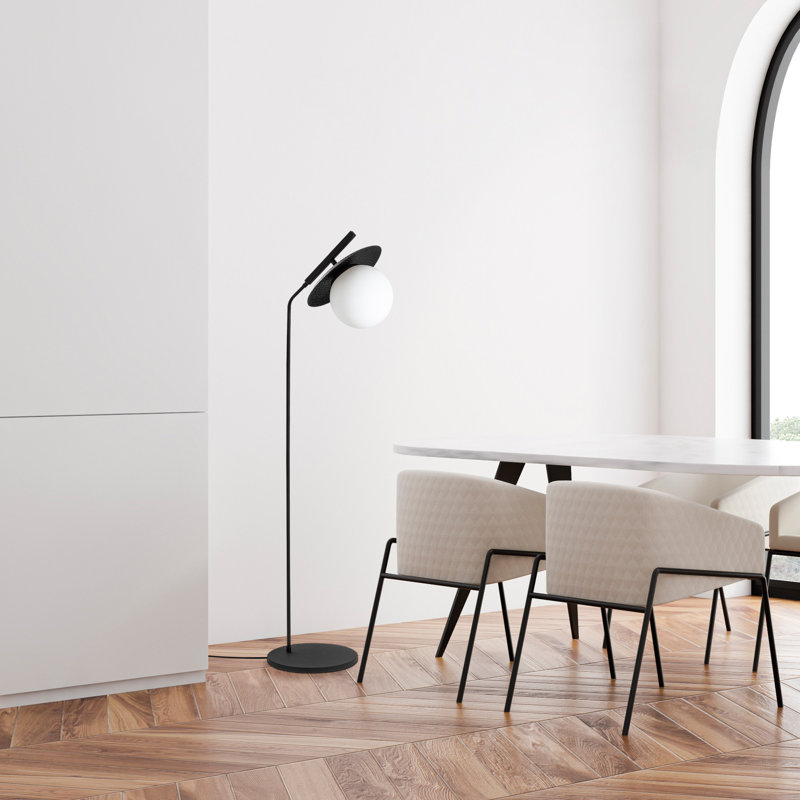 Modern Black Floor Lamp, Metal Body, 14.6 x 11.8 x 54.3 Inches | Base Plate Ø11.8 inches, 8.3 Inches High | On/Off Switch on Cable, 1 x E27 Socket (Max 40W) | Stylish Lighting for Living Room & Bedroom Decor