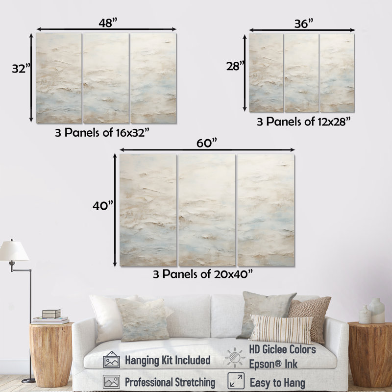 Beige bleu océan tempête III - ensemble de reproductions d'art abstrait, Toile tendue, H 40 po x l 60 po x P 1 po