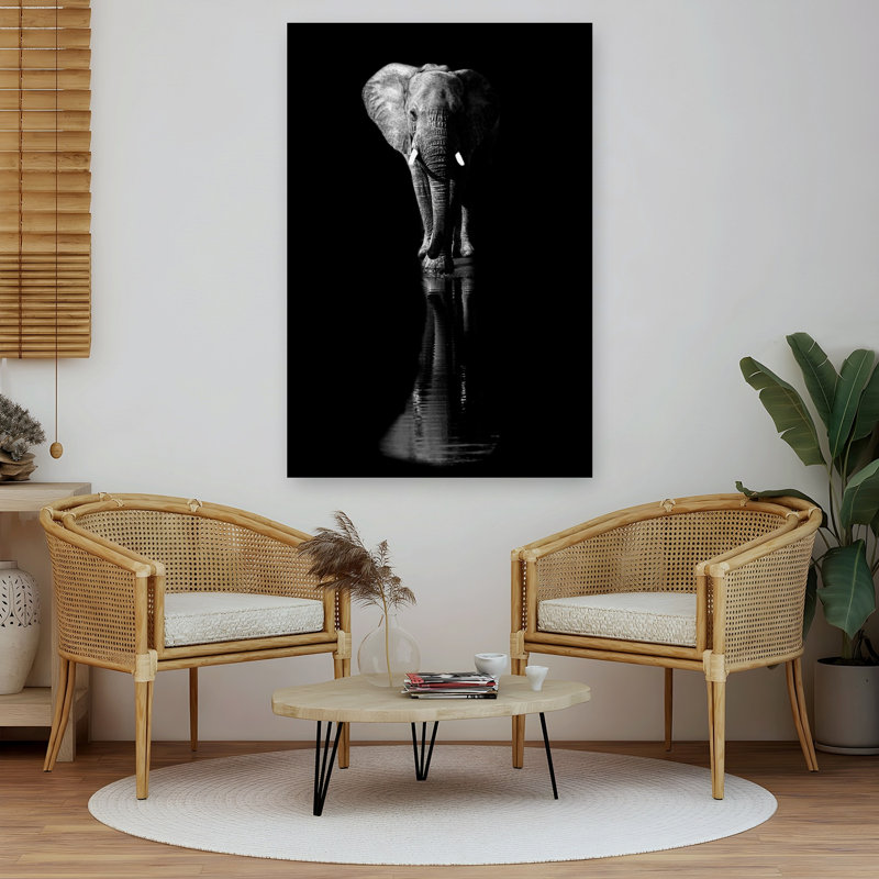 African Elephant Reflection Dramatic Peaceful Serene Elephant Nature Wildlife Wall Art Print 1 Piece Wrapped Canvas Wall Art