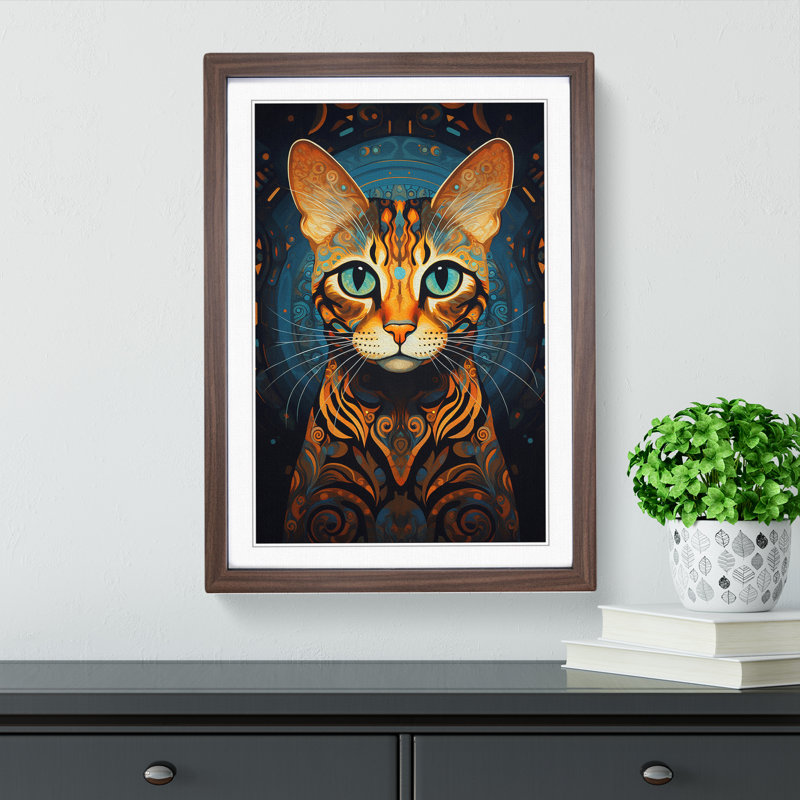Bengal Cat Symbolism Art - Framed Print, Walnut Framed, 46cm H x 34cm W x 2cm D