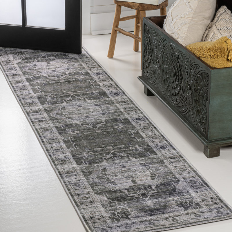 Tapis vert foncé / gris Alanya, Tapis de couloir 2 pi x 8 pi