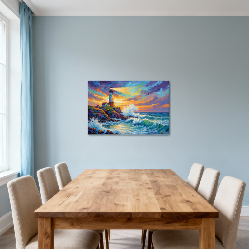Paysage, nature, phare, coucher de soleil, océan, vagues, roches, ciel, phare, H 28 po x l 40 po