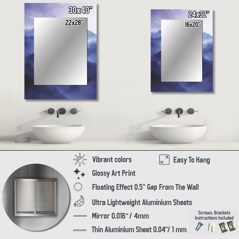 Miroir mural Misty Peaks In The Twilight III - Mountains, 40 po x 30 po