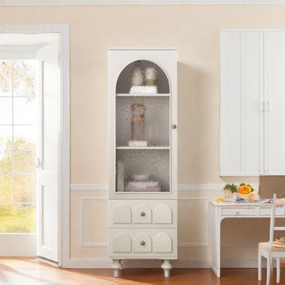 Tall Storage Display Cabinet With Tempered Glass Door, Two Drawers And An Adjustable Shelf by Charlton Home
