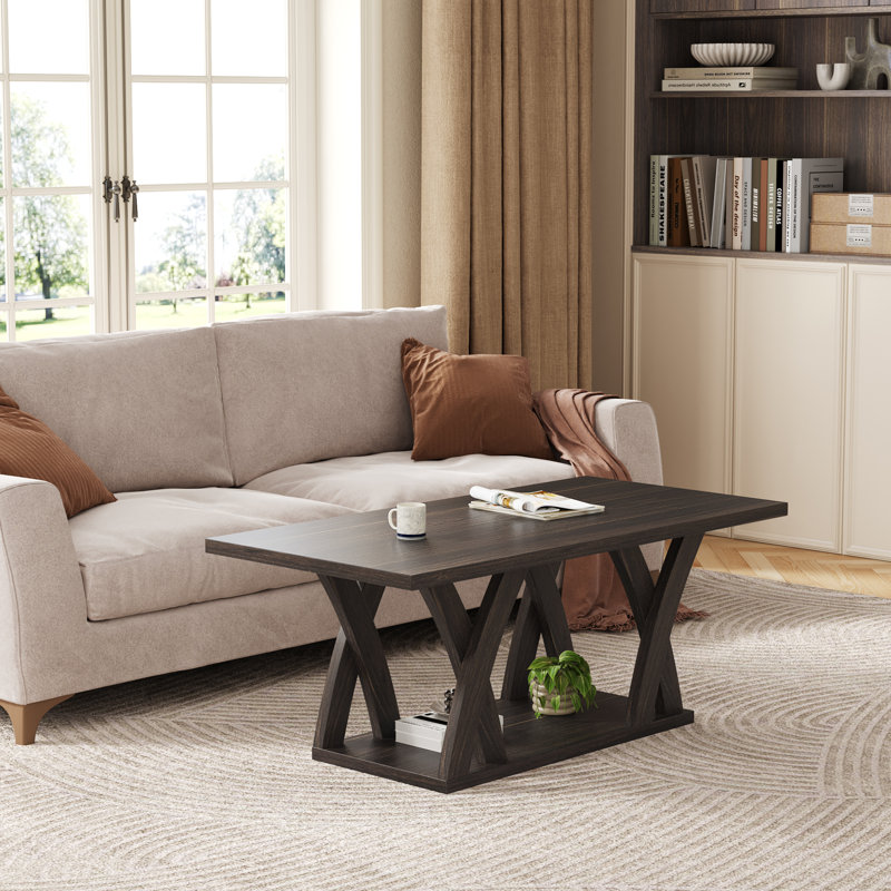 47.24" 2-tier Coffee Table with Storage for Living Room, Dark Brown