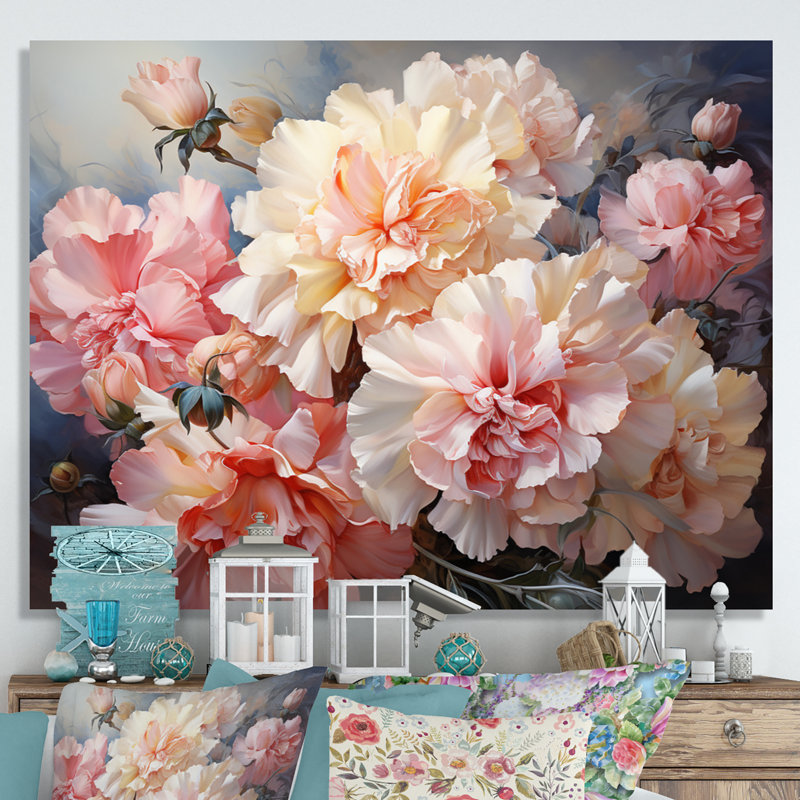 " Carnations Romantic Impression II ", Gold Floater Framed, 30" H x 40" W x 1.5" D