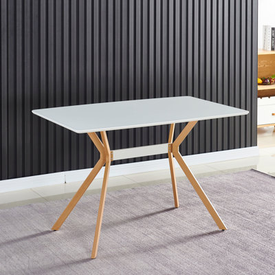 Modern Minimalist Styledining Table Mdf Anti-Scratch Top Metal Shelf Metal Heat Transfer Legs Leveling Feet For Dining Room Kitchen Office Table X 1(White)