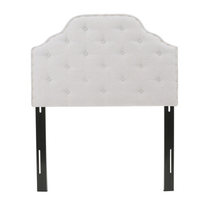 Twin Sized Headboard With Grey Upholstery And Gorgeous Diamond Stitching Featuring Chic Button Tufting Nailhead Accents