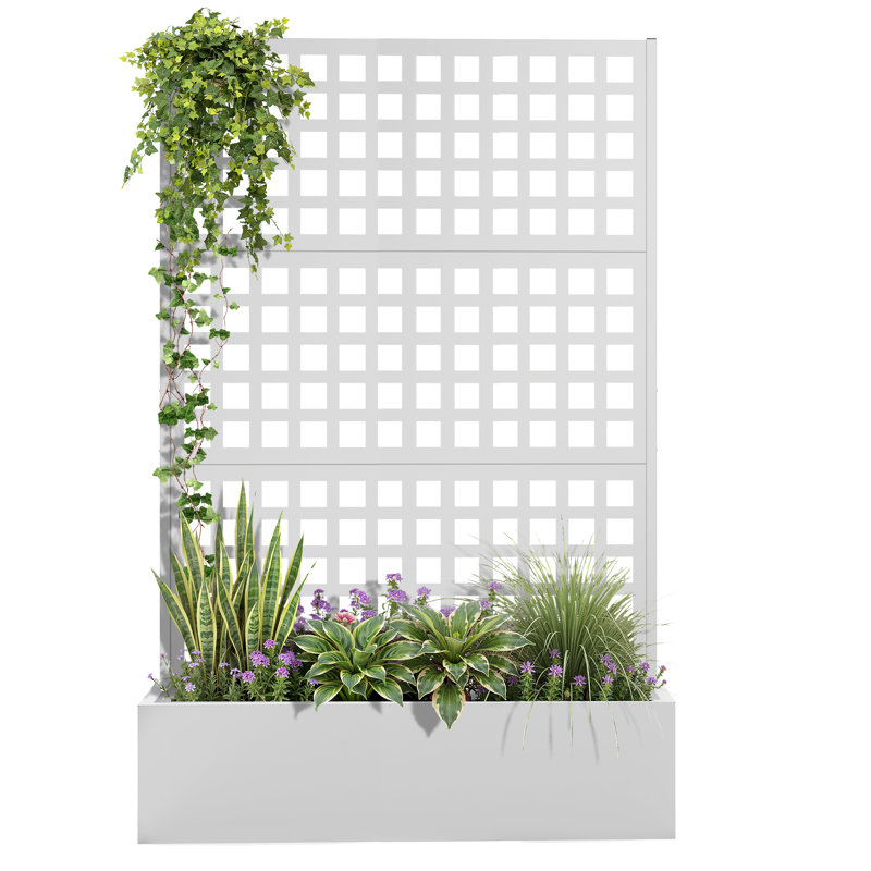Metal Planter Wall with Trellis, Raised Garden Bed with Privacy Screen, Outdoor Planter Box for Climbing Plants, Vines, Flowers & Vegetables