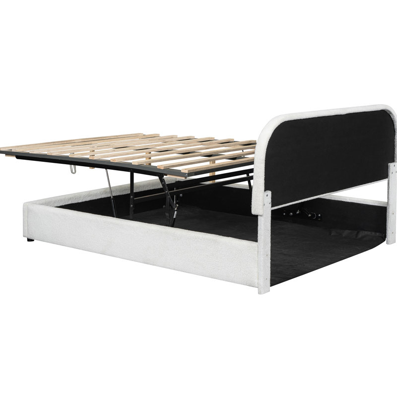 Grand lit avec molleton doux et rangement hydraulique - plateforme blanche pour, Grand lit
