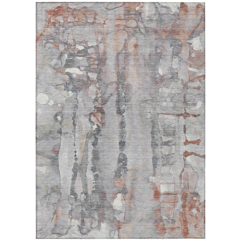 5' X 8' Copper And Gray Abstract Washable Indoor Outdoor Area Rug, Rectangle 5' X 8'