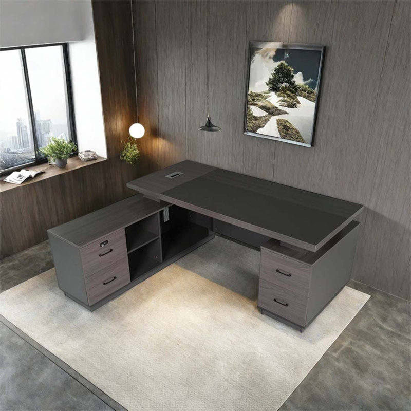 Bureau moderne de luxe à deux armoires gris, H 29,5 po x l 94,49 po x P 31,5 po