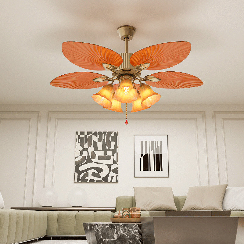 Golden Polished Tropical Ceiling Fan with LED Lights and Remote