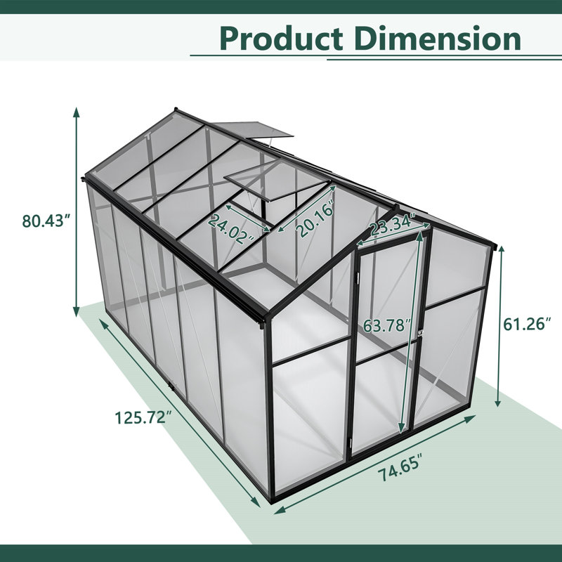 Ensemble de serre d'extérieur en polycarbonate 6 x 10 pi avec cadre en aluminium