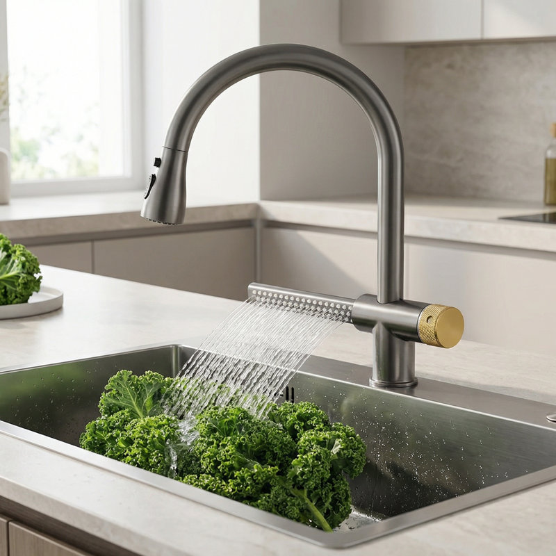 Robinet de cuisine escamotable en acier inoxydable à eau chaude / froide universel à un trou