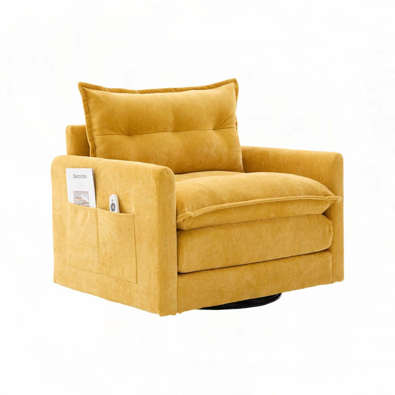Mid Century Modern Swivel Barrel Chair, Mustard Yellow