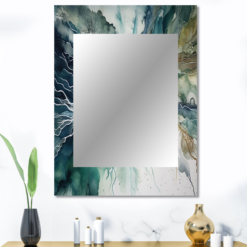 Green Blue Marbled Dreamscape II - Geometric Unique Wall Mirror, Modern Mirror, Printed Metal Art, 40" x 30"